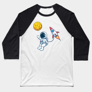 Astronaut With Rocket Towards The Moon Baseball T-Shirt